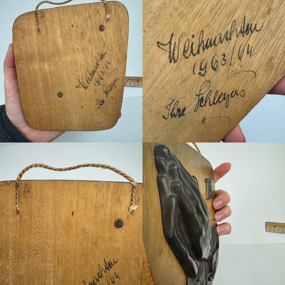 Vtg 1960s Bronze Praying Hands Albrecht Durer Germany on Wood Plaque Religious - Picture 7 of 10